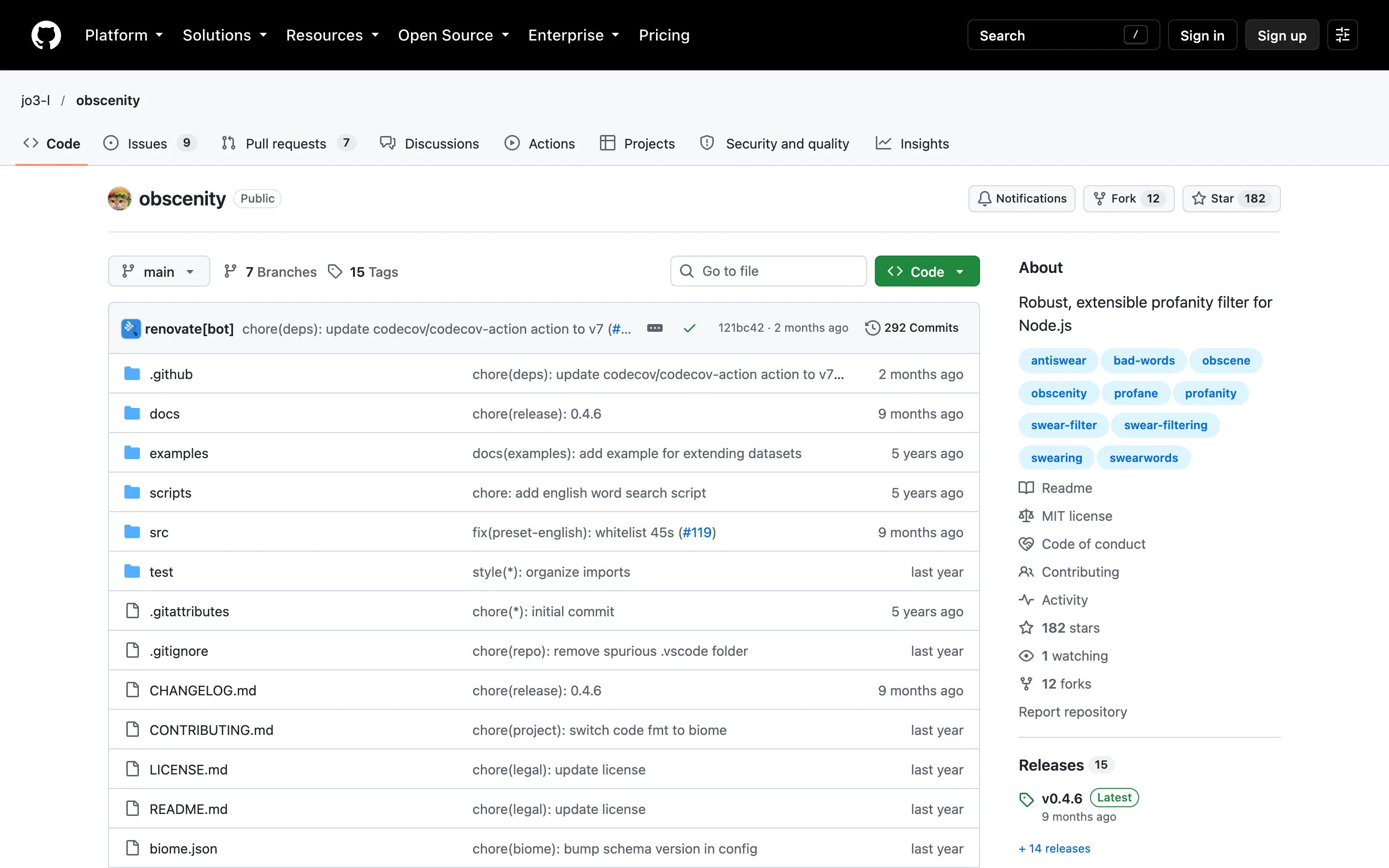The obscenity repository on GitHub